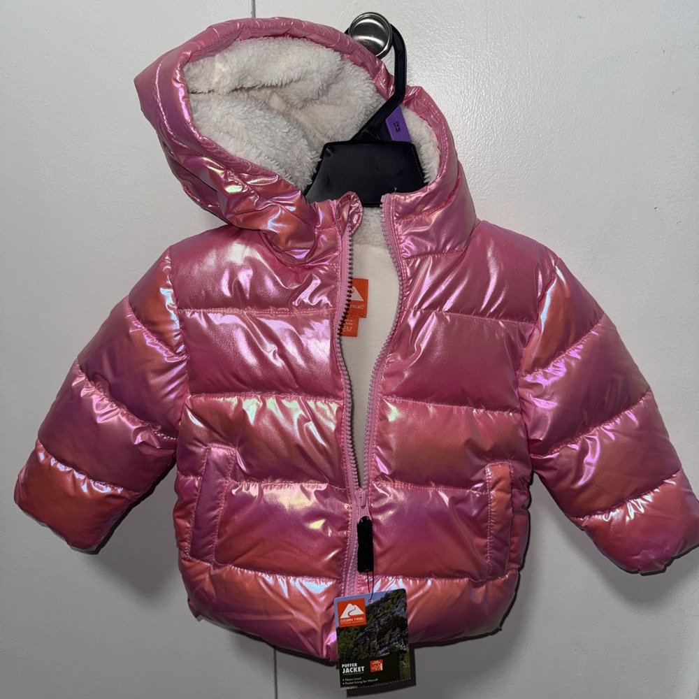 Ozark Trail Pink Toddler Puffer Jacket,Fleece lined 12 Months